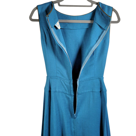 Vintage 1960s Sue Brett Dress XS Teal Mod A-Line Fit & Flare USA Made - Picture 5 of 12